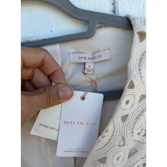 NWT Skies Are Blue Crochet Jumpsuit, Ruffle Sleeve, Ivory, Open Back, Size S - Picture 5 of 8